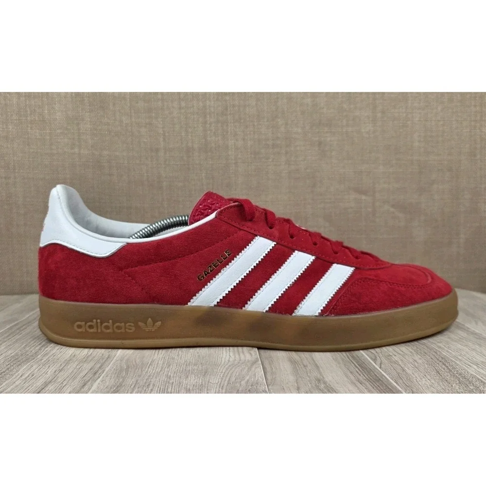 Adidas Mens 12 Gazelle Indoor Original Scarlet Red Cloud White Gum Sole Sneakers